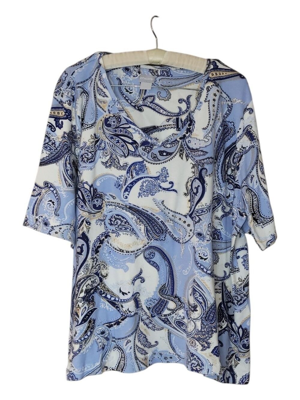 Chico's 4 Pima Cotton Paisley Short Sleeved Top 20 22